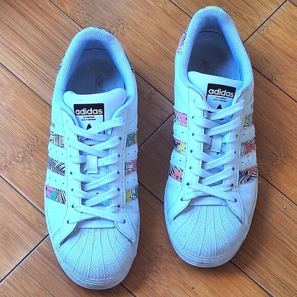 Adidas Superstar J Festival Pack White Multi Floral Leather Shell Toe Sz 7 Women - Picture 3 of 16